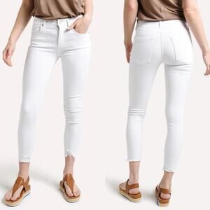 Agolde Sofia Mid Rise Skinny Jeans White Distressed Ankle Raw Hem Size 27